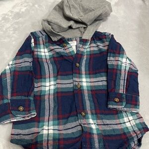 Carter's Blue and Red Plaid Button Down Shirt with Hood